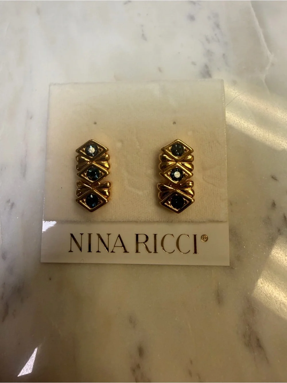 Nina Ricci Gold and Black Stacked Stud Earrings